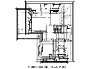 Architectural drawing vector 3d illustration