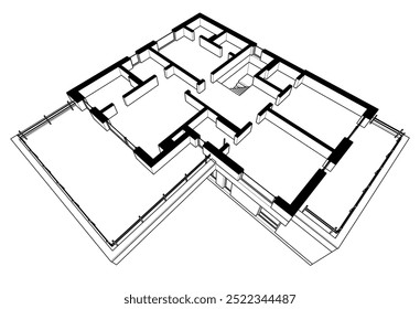 Architectural drawing vector 3d illustration