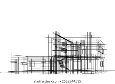 Architectural drawing vector 3d illustration