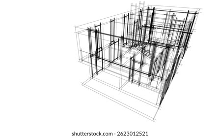 Architektonische Zeichnung, Vektor 3d-Illustration