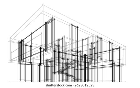 Architectural drawing vector 3d illustration