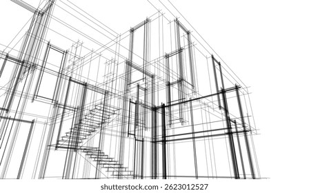 Architectural drawing vector 3d illustration