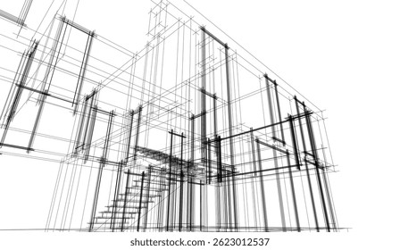 Architectural drawing vector 3d illustration