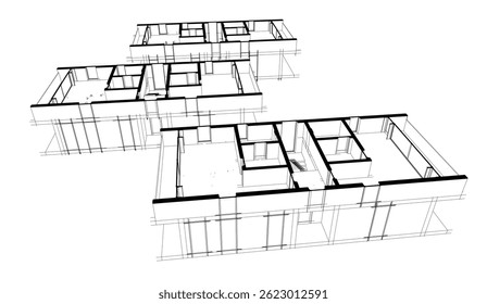 Architectural drawing vector 3d illustration