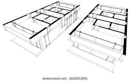 Architectural drawing vector 3d illustration