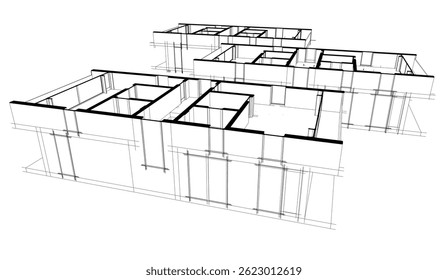 Architektonische Zeichnung, Vektor 3d-Illustration