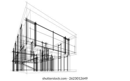 Architectural drawing vector 3d illustration