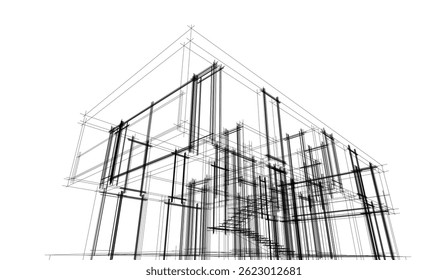 Architectural drawing vector 3d illustration