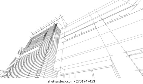 Architektonische Zeichnung, Vektor 3d-Illustration