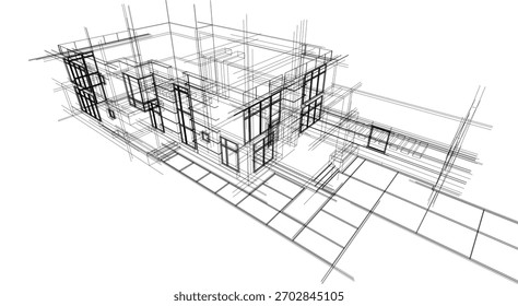 Architektonische Zeichnung, Vektor 3d-Illustration