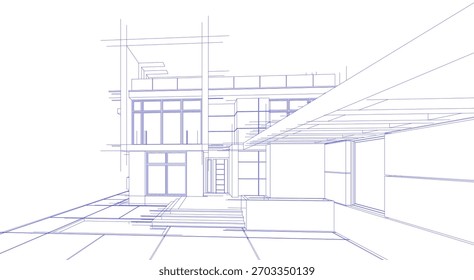 Vector de dibujo arquitectónico 3d ilustración