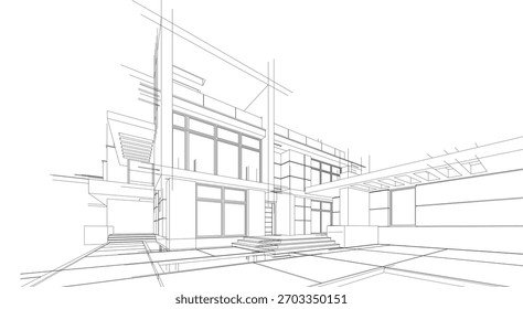 Architektonische Zeichnung, Vektor 3d-Illustration