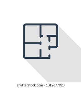 Architectural drawings. apartment plan thin line flat color icon. Linear vector illustration. Pictogram isolated on white background. Colorful long shadow design.