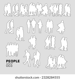 Architectural Drawings group, crowd, people vector illustration, top view, human person Minimal style hand drawn. Sections, Elevations, Floor Plans.