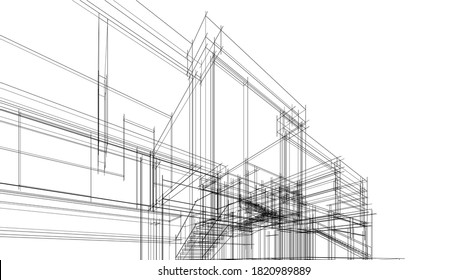 Dibujos arquitectónicos del concepto de proyecto de vivienda visualización 3d