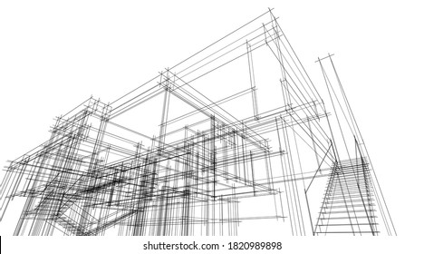 Architectural drawings of house project concept 3d visualization