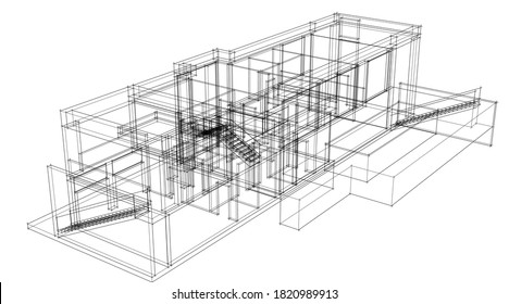 Architectural drawings of house project concept 3d visualization