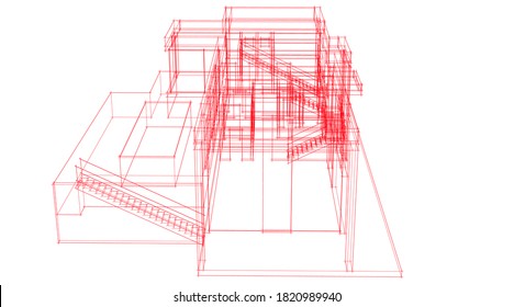 Architectural drawings of house project concept 3d visualization