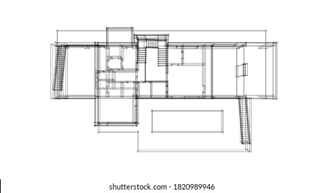 Dibujos arquitectónicos del concepto de proyecto de vivienda visualización 3d