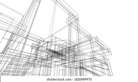 Architectural drawings of house project concept 3d visualization