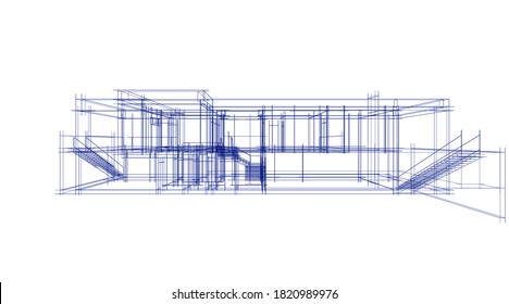 Dibujos arquitectónicos del concepto de proyecto de vivienda visualización 3d