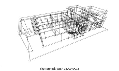 Architectural Drawings House Project Concept 3d Stock Vector (Royalty ...