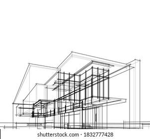 architectural drawings linear 3d illustration