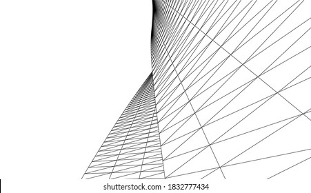 architectural drawings linear 3d illustration