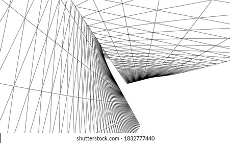 architectural drawings linear 3d illustration