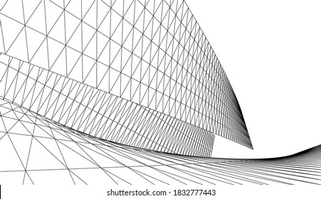 architectural drawings linear 3d illustration
