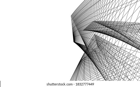 architectural drawings linear 3d illustration