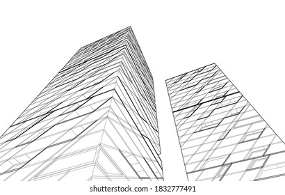 architectural drawings linear 3d illustration