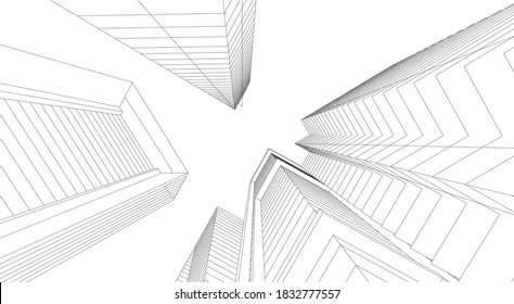 dibujos arquitectónicos ilustración lineal 3d