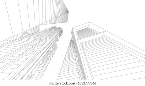 architectural drawings linear 3d illustration