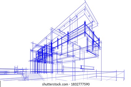 architectural drawings linear 3d illustration