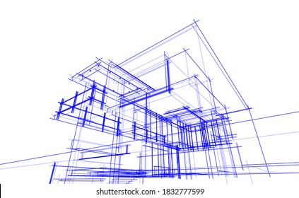 architectural drawings linear 3d illustration