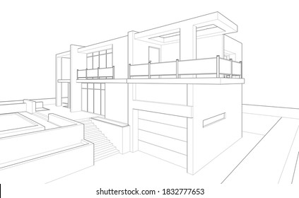 dibujos arquitectónicos ilustración lineal 3d