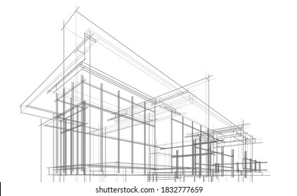 architectural drawings linear 3d illustration
