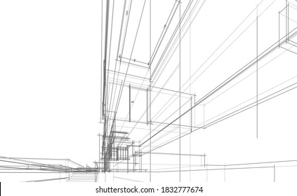 dibujos arquitectónicos ilustración lineal 3d