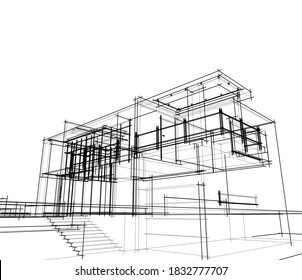 architectural drawings linear 3d illustration