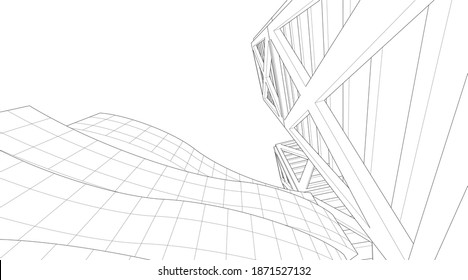 architectural drawings linear 3d illustration