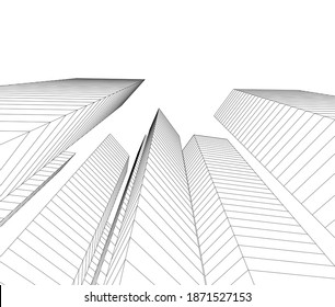 architectural drawings linear 3d illustration