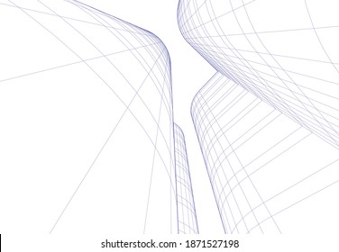 architectural drawings linear 3d illustration
