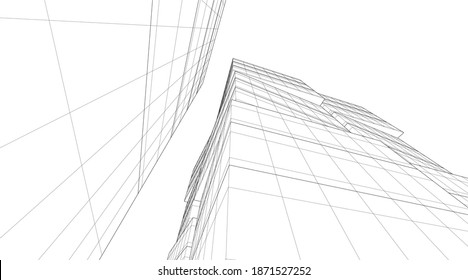 architectural drawings linear 3d illustration