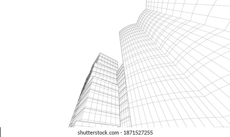 architectural drawings linear 3d illustration
