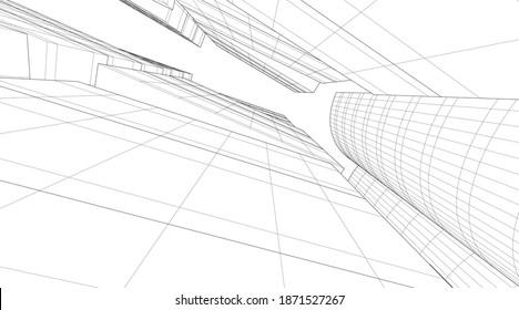 architectural drawings linear 3d illustration