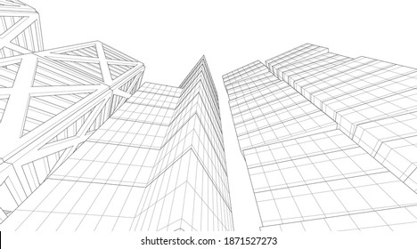 architectural drawings linear 3d illustration