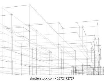 architectural drawings linear 3d illustration