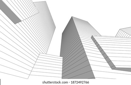 architectural drawings linear 3d illustration