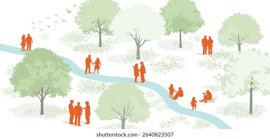 Architectural Drawings, Minimal style cad tree line drawing, Side view, set of graphics trees elements outline symbol for landscape design drawing. Vector illustration